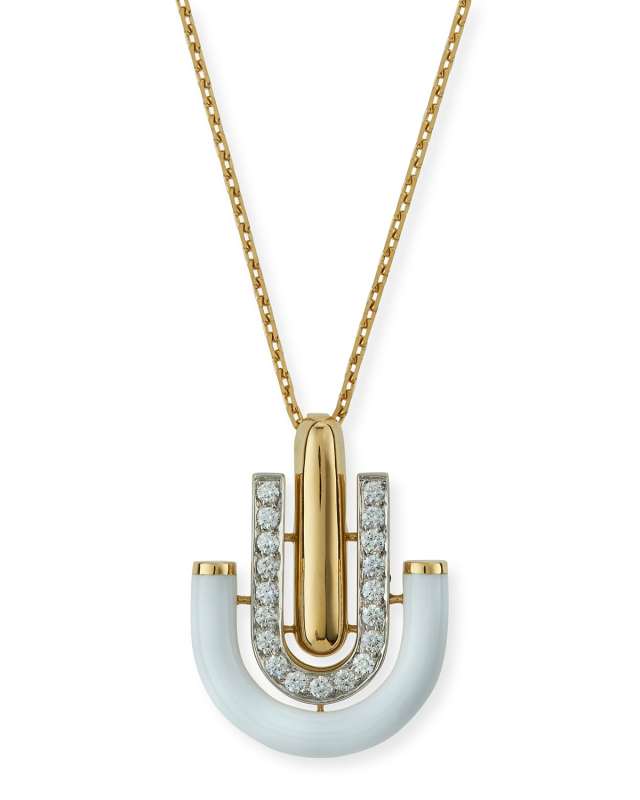 "Motif" White Enamel & Diamond Unity Pendant Necklace